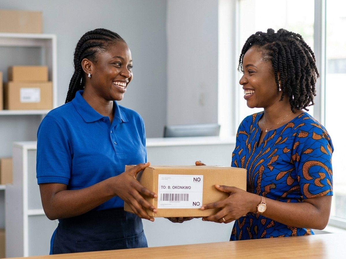 Attendant handing a package to a customer